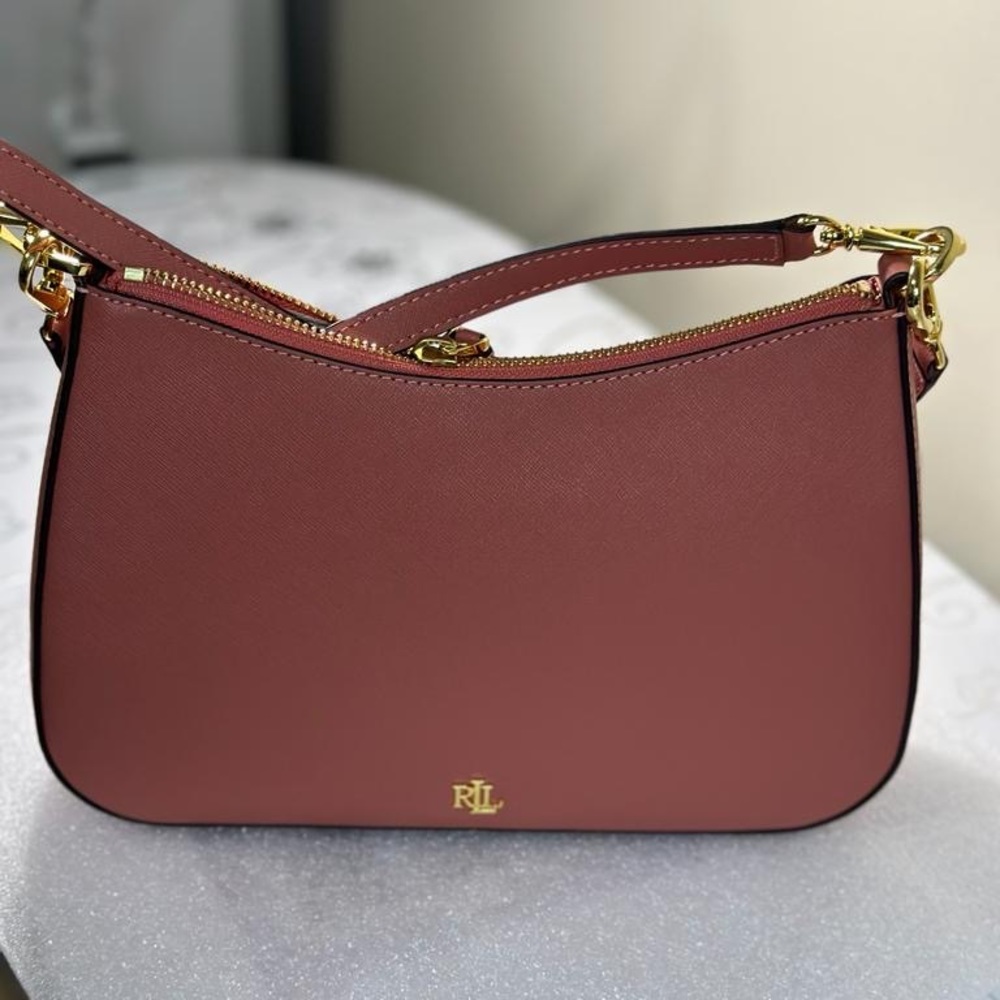 Brand New Laure Ralph Lauren Crosshatch Leather Medium Danni Bag Pink NWOT - Picture 7 of 7